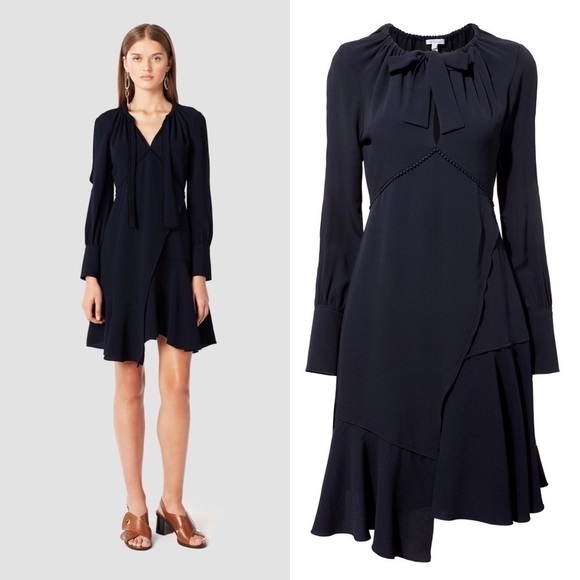 Derek Lam Navy Asymmetrical Shift Dress 0 - Picture 1 of 9